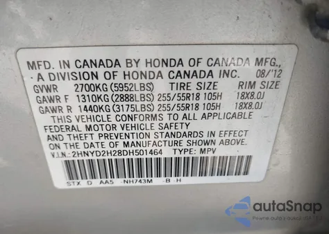 2013 Acura Mdx z USA, uszkodzony, nr VIN 2HNYD2H28DH501464